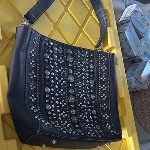 Montana West CC Black Studded Shoulder Bag